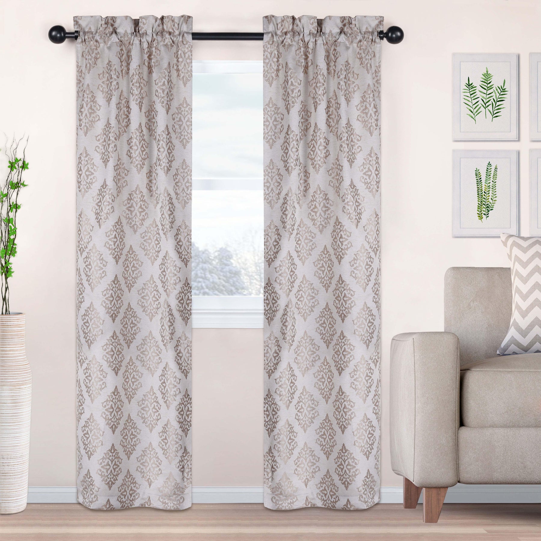Venetian Damask Jacquard Grommet Traditional Curtain Panel Set