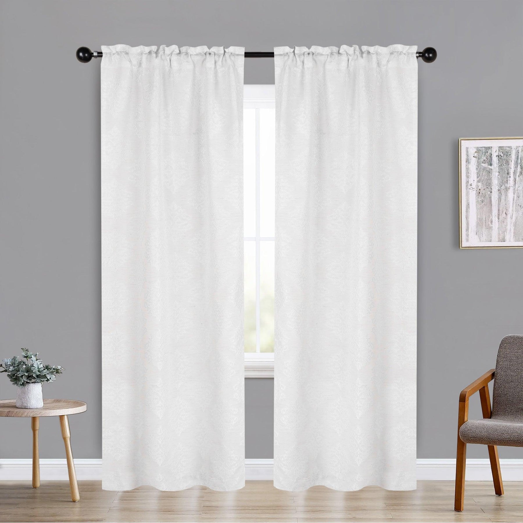 Venetian Damask Jacquard Grommet Traditional Curtain Panel Set