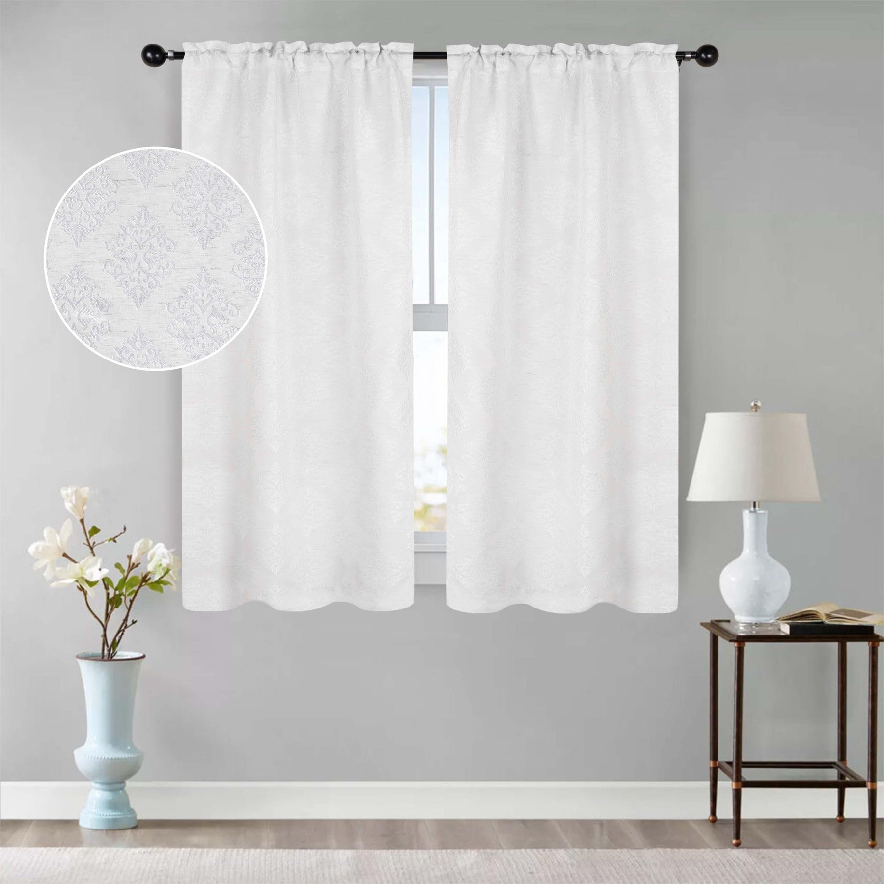 Venetian Damask Jacquard Grommet Traditional Curtain Panel Set