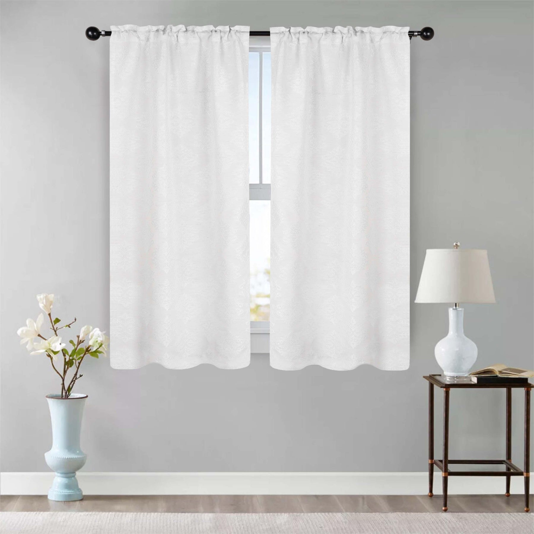 Venetian Damask Jacquard Grommet Traditional Curtain Panel Set