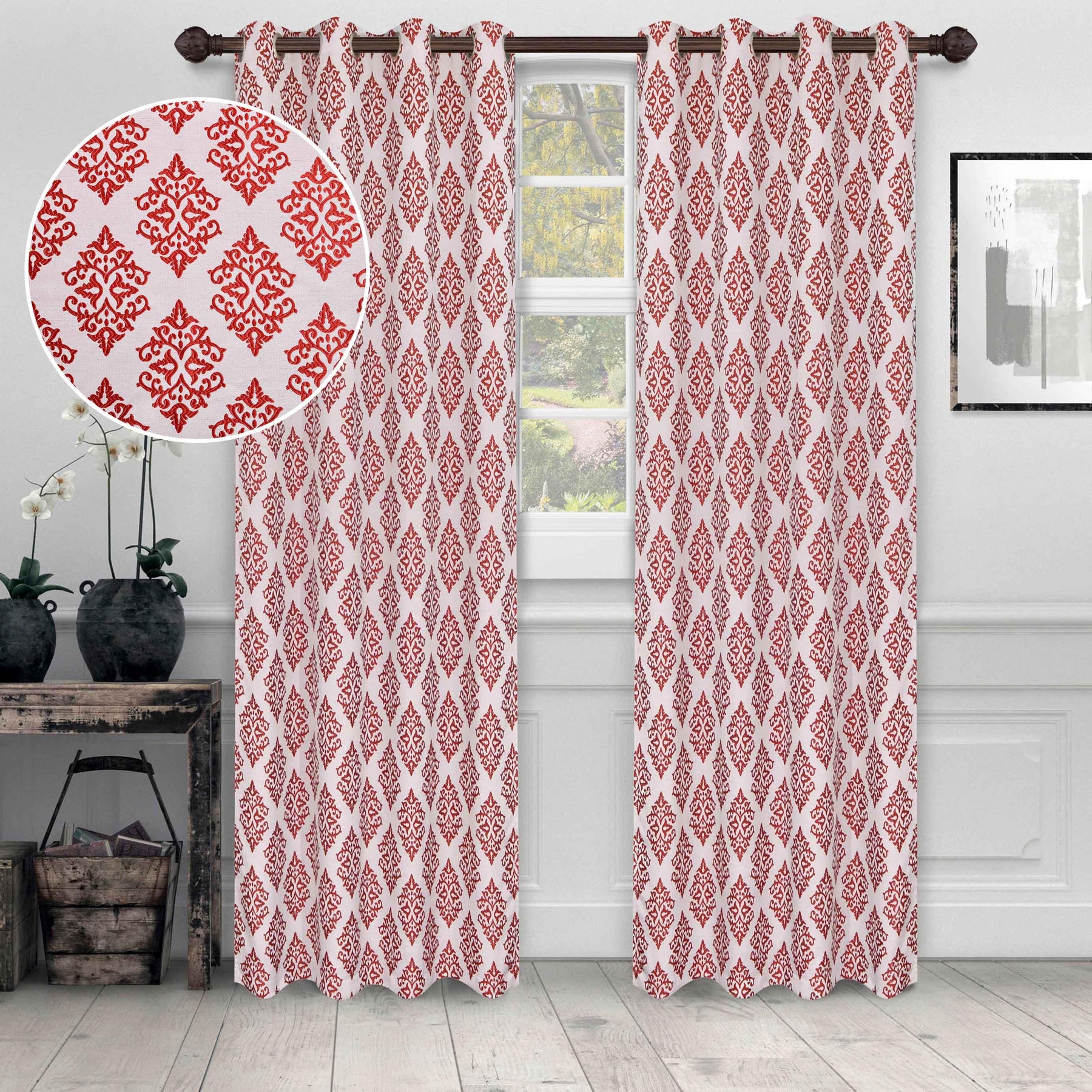 Venetian Damask Jacquard Grommet Traditional Curtain Panel Set