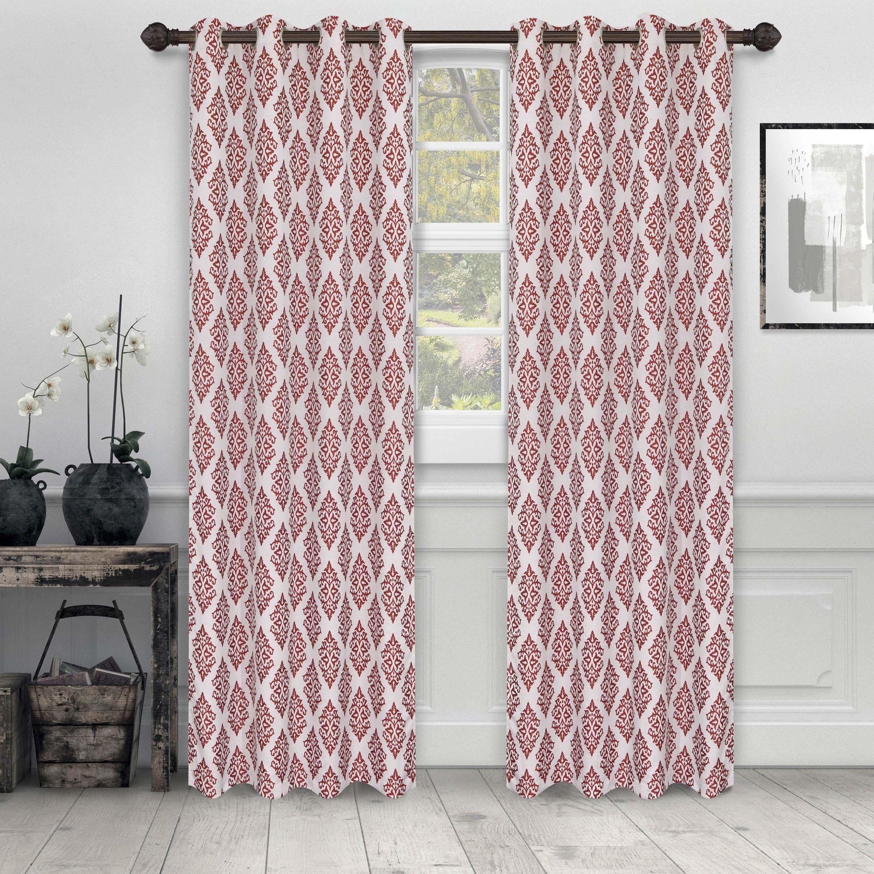 Venetian Damask Jacquard Grommet Traditional Curtain Panel Set