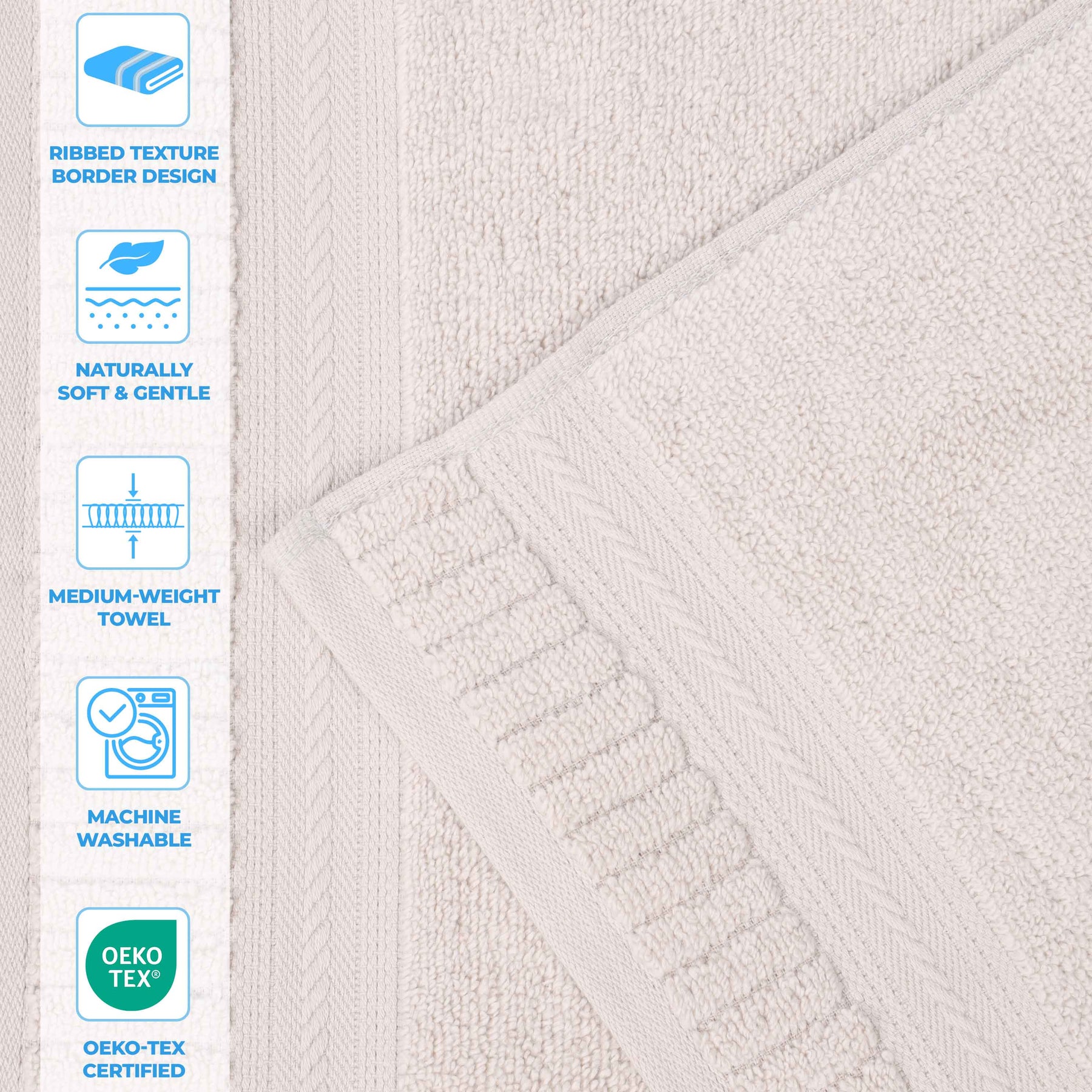 Venice Zero Twist Cotton Medium Weight Absorbent Hand Towels, Set of 6