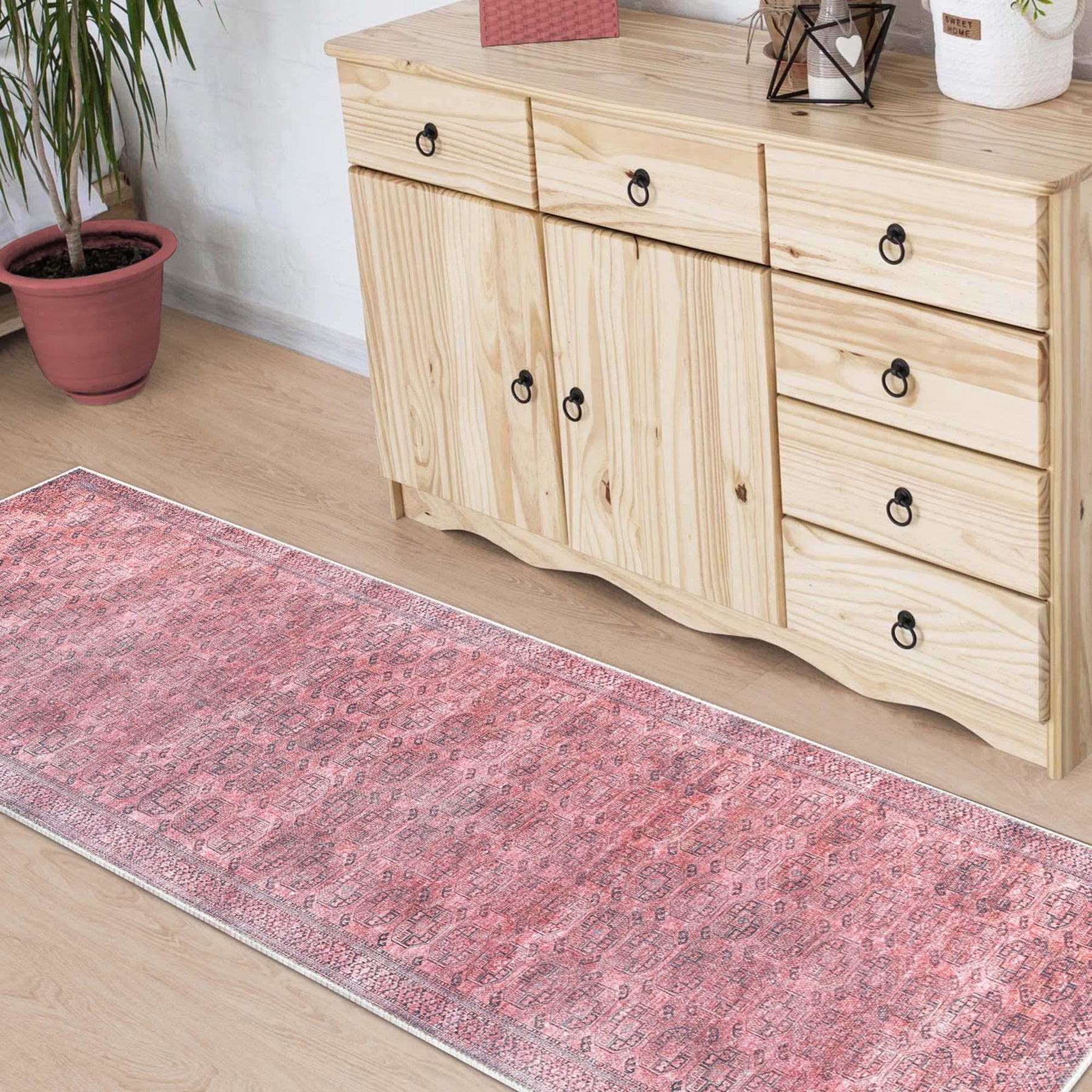 Vintage Oriental Geometric Power-Loomed Indoor Area Rug