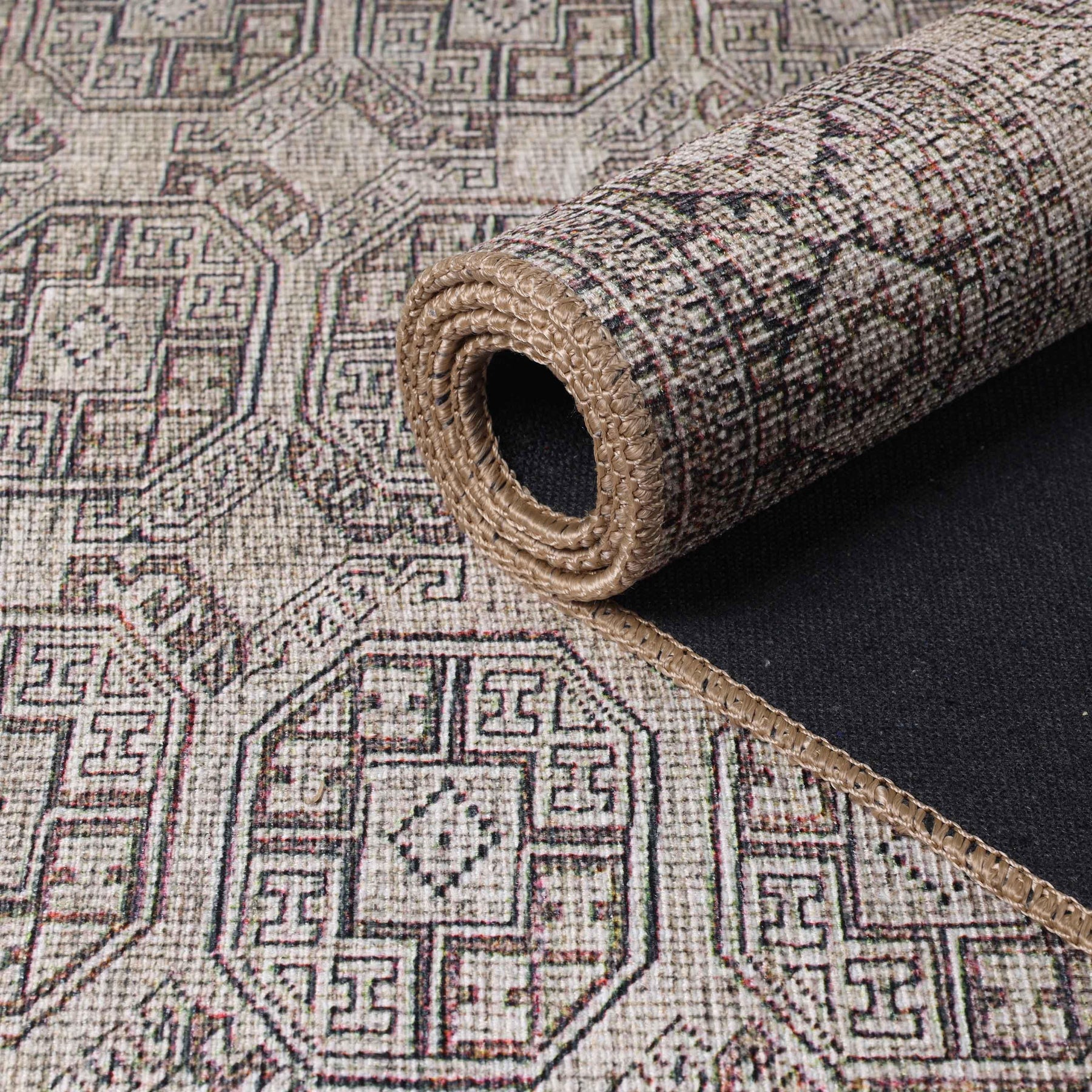 Vintage Oriental Geometric Power-Loomed Indoor Area Rug