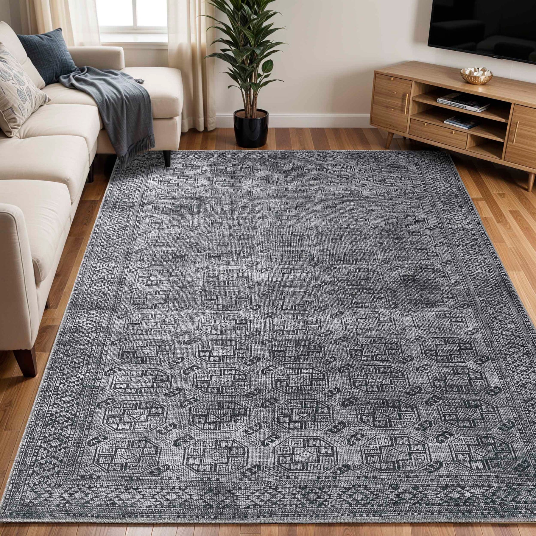 Vintage Oriental Geometric Power-Loomed Indoor Area Rug