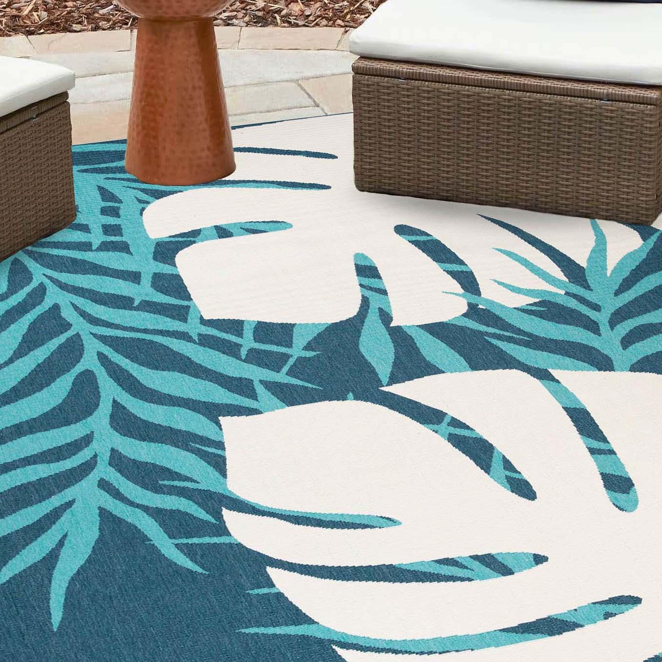 Waikiki Oversized Tropical Leaves Coastal Area Rug Indoor Outdoor Rugs