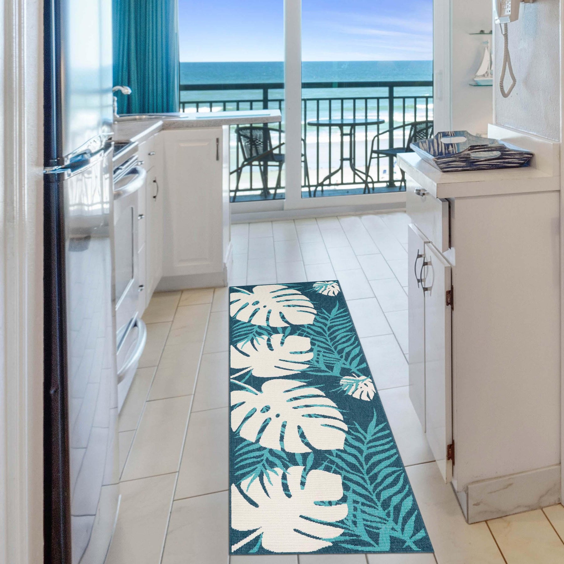 Waikiki Oversized Tropical Leaves Coastal Area Rug Indoor Outdoor Rugs