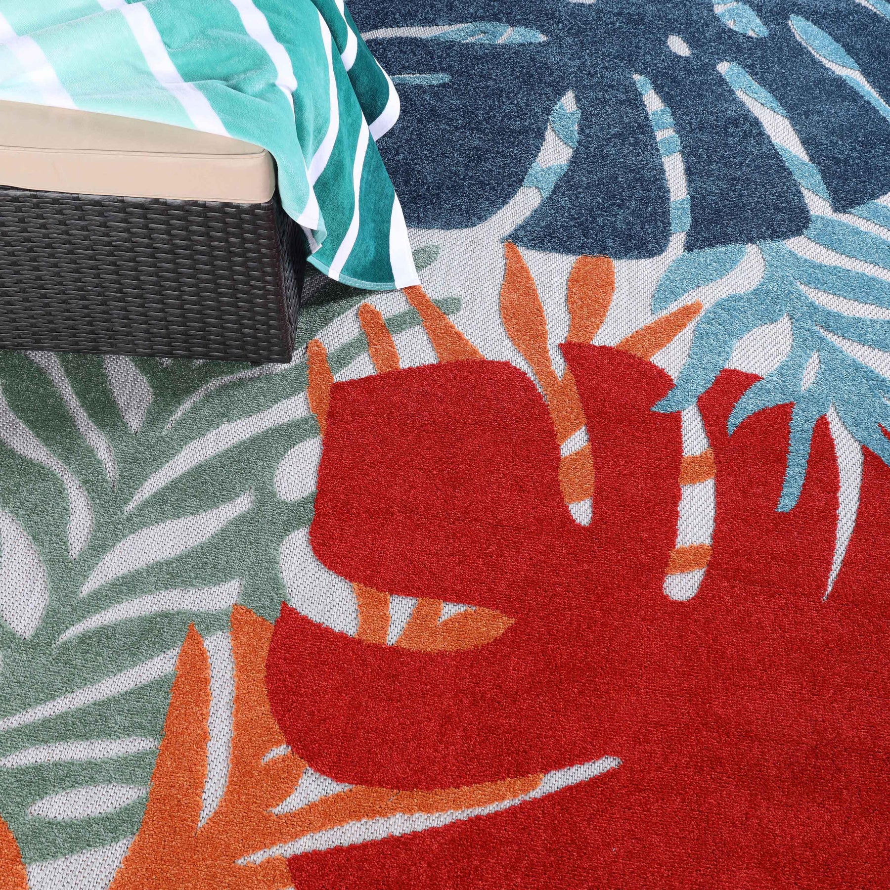 Waikiki Oversized Tropical Leaves Coastal Area Rug Indoor Outdoor Rugs