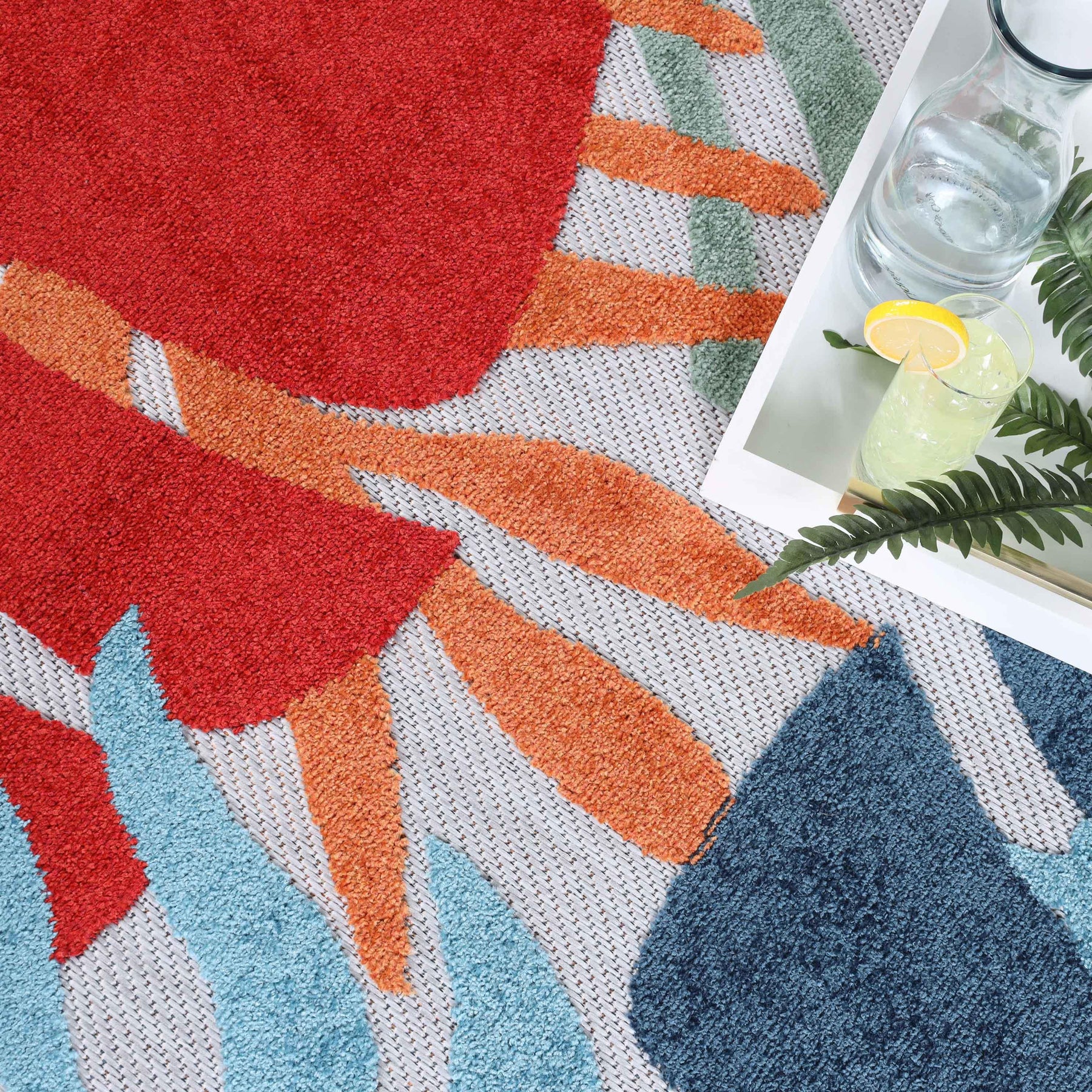 Waikiki Oversized Tropical Leaves Coastal Area Rug Indoor Outdoor Rugs