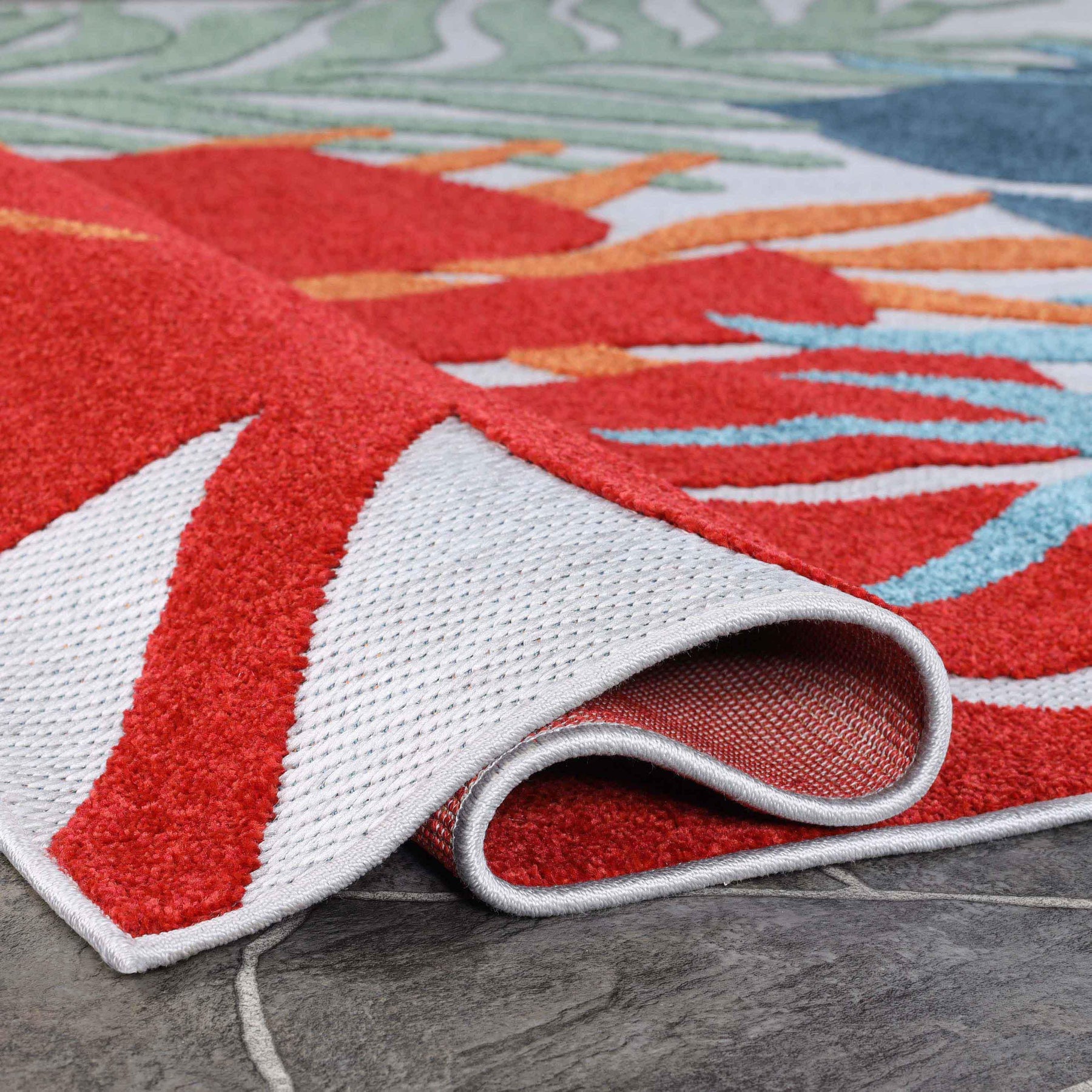 Waikiki Oversized Tropical Leaves Coastal Area Rug Indoor Outdoor Rugs