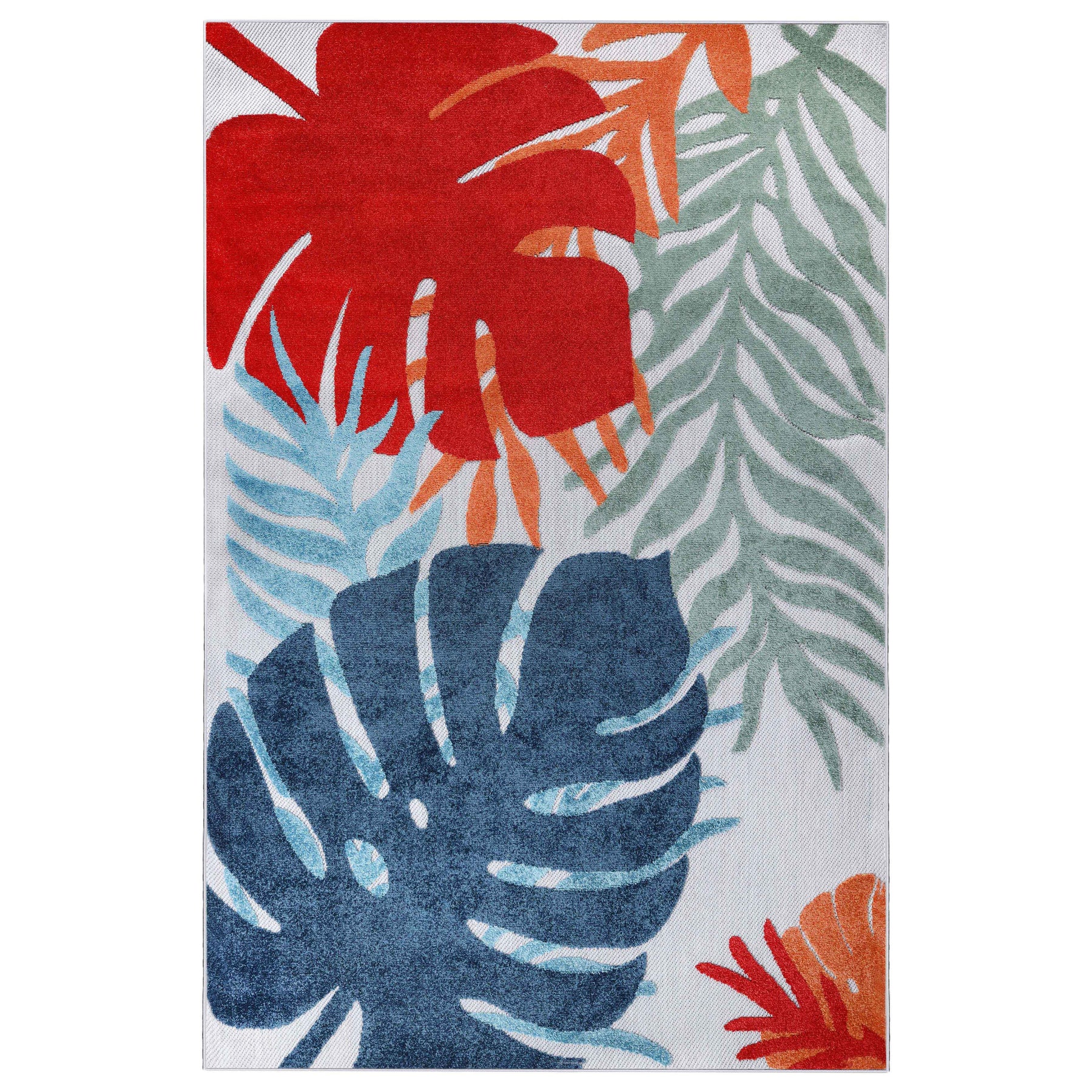 Waikiki Oversized Tropical Leaves Coastal Area Rug Indoor Outdoor Rugs