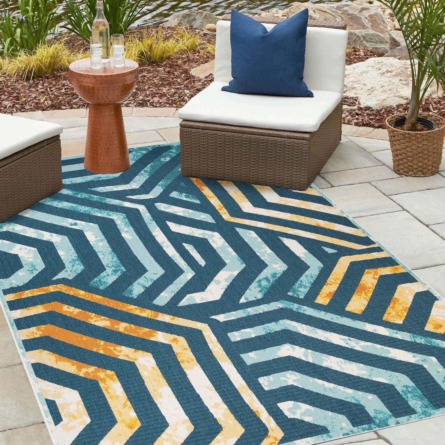 Waimea Geometric Coastal Rugs Indoor Outdoor Area Rug