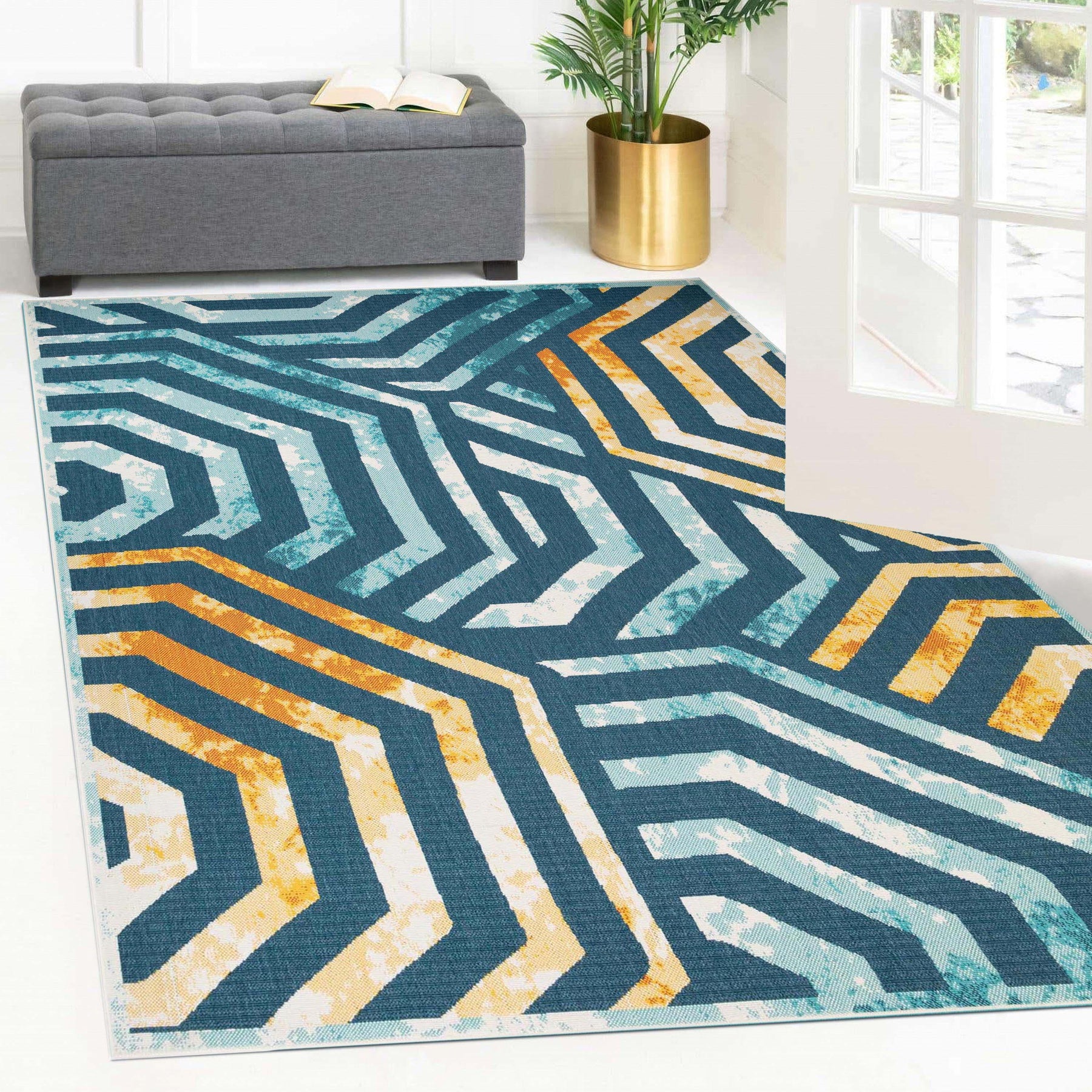 Waimea Geometric Coastal Rugs Indoor Outdoor Area Rug