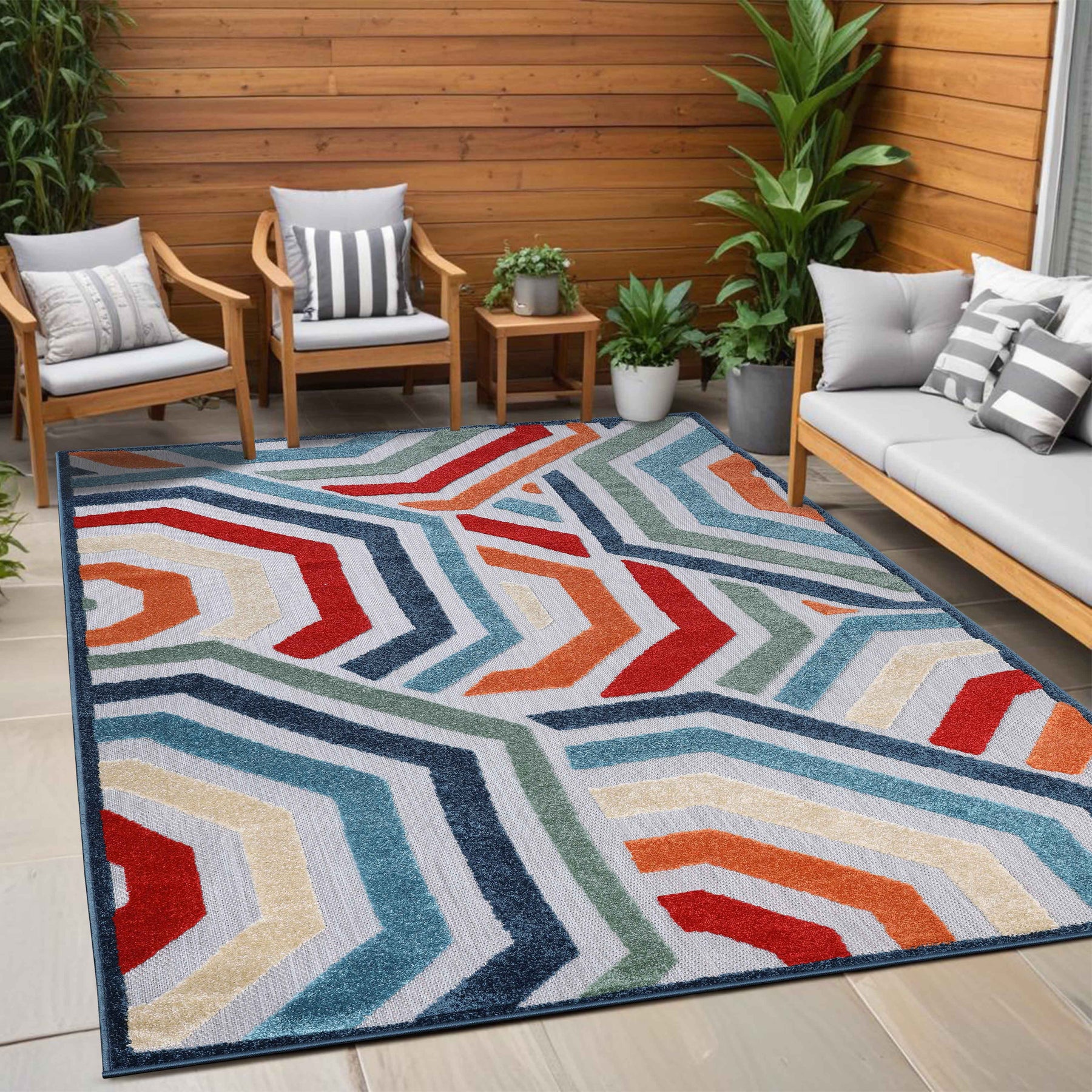 Waimea Geometric Coastal Rugs Indoor Outdoor Area Rug
