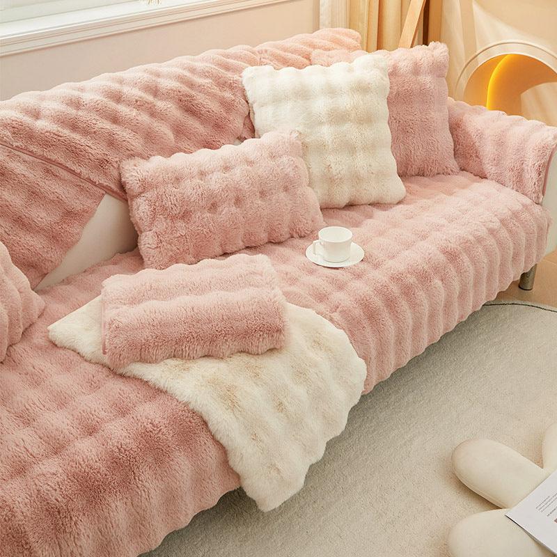 Rabbit Plush Sofa Cushion High-Grade Leather Anti-skid - beddingbag.com