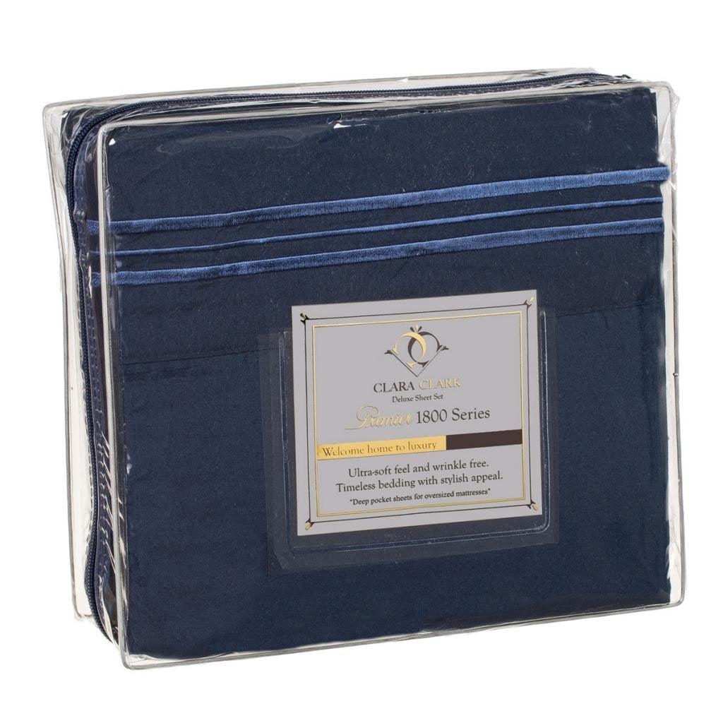 King size 4-Piece Wrinkle-Free Microfiber Sheet Set in Navy Blue - beddingbag.com