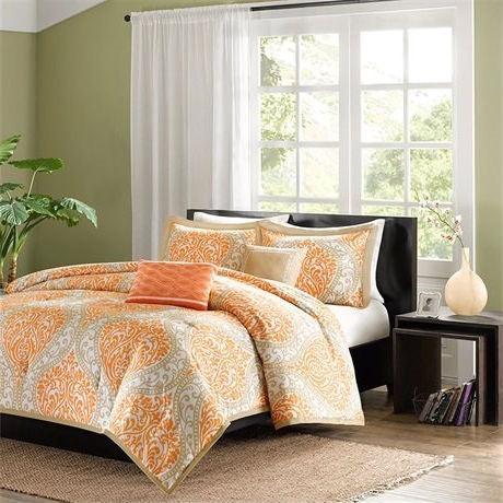 California King size 5-Piece Comforter Set in Orange Damask Print - beddingbag.com