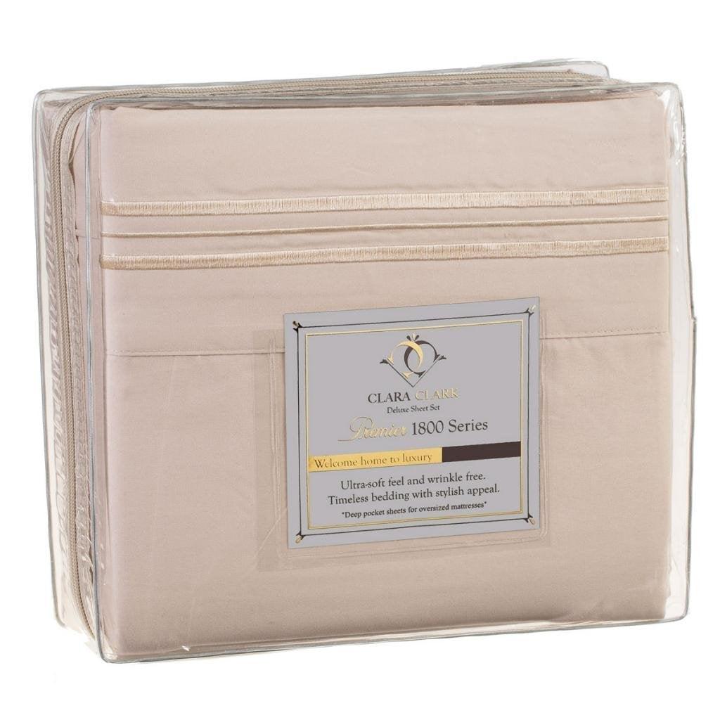 King size 4-Piece Sheet Set in Beige Cream Brushed Microfiber - beddingbag.com