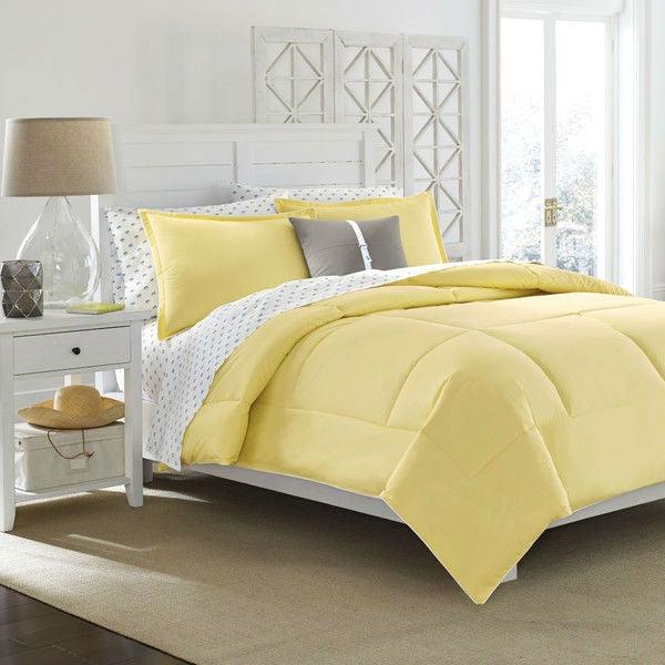 Full / Queen size Cotton Comforter in Solid Yellow - Kids Teens Adults