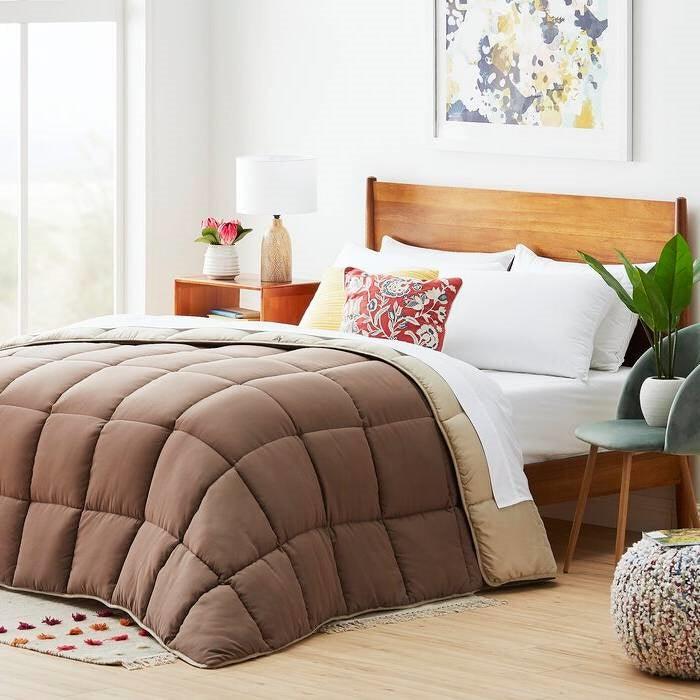 Full All Seasons Beige/Brown Reversible Polyester Down Alternative Comforter - beddingbag.com