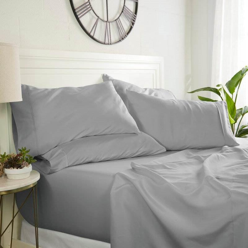 King size Grey 6 Piece Wrinkle Resistant Microfiber Polyester Sheet Set - beddingbag.com