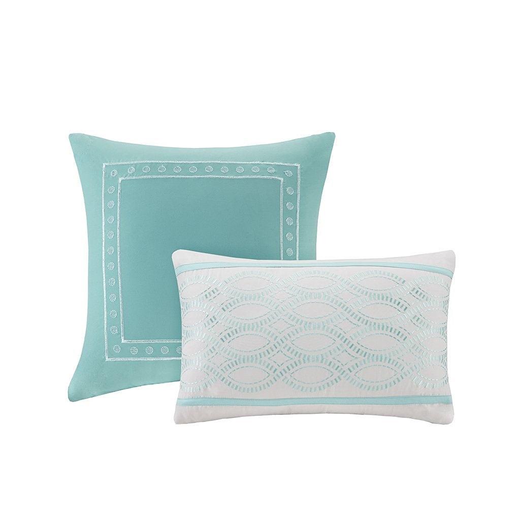 Twin / Twin XL Comforter Set in Light Blue White Grey Damask Pattern - beddingbag.com