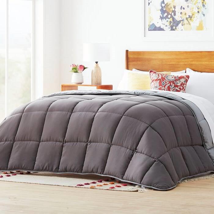 Twin Size All Seasons Plush Light/Dark Grey Reversible Polyester Down Alternative Comforter - beddingbag.com