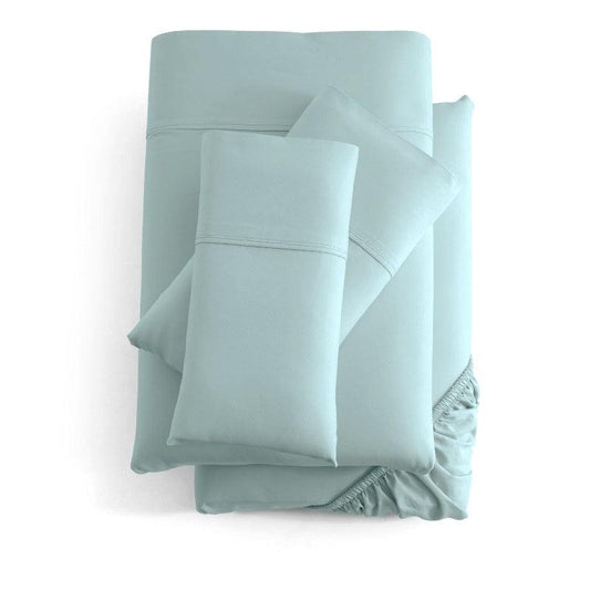 Soft mint green Egyptian cotton sheet set with pillowcases and fitted sheet, luxury bedding collection