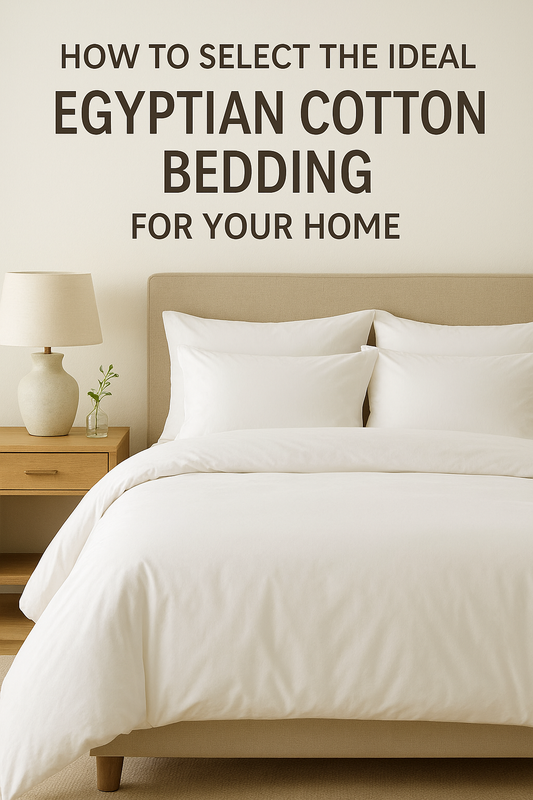 Egyptian cotton bedding set with white duvet cover and pillows on a cozy bed