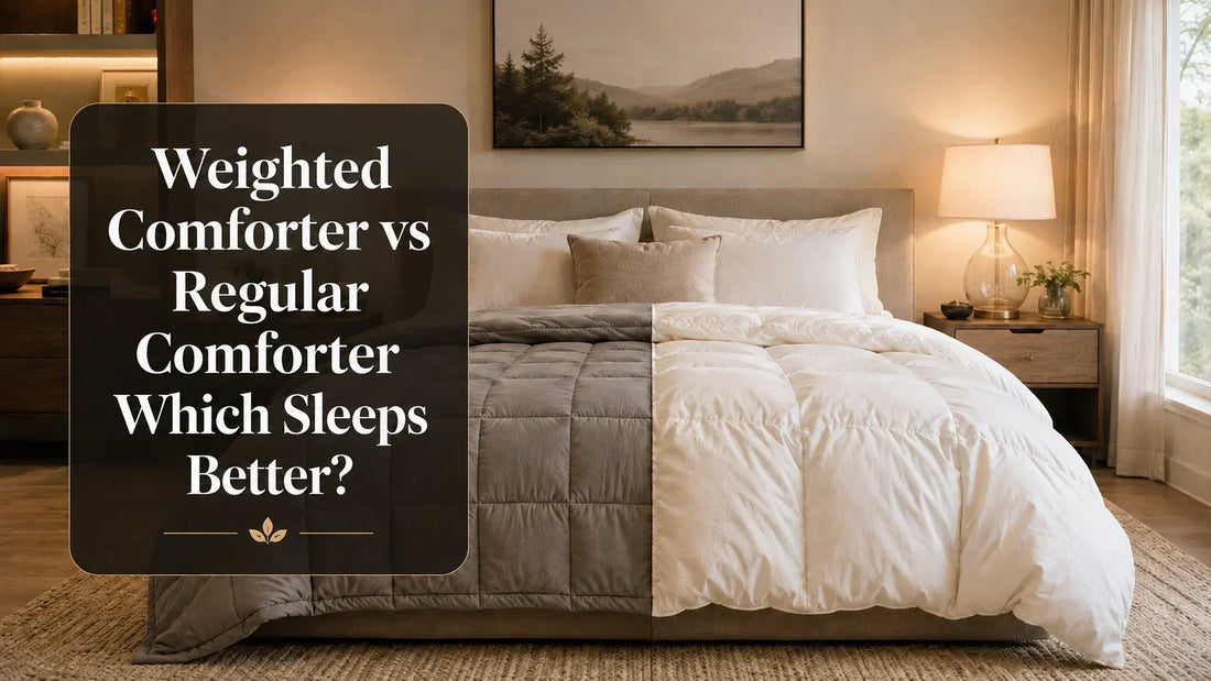 Weighted vs regular comforter comparison on cozy bed with luxury bedding