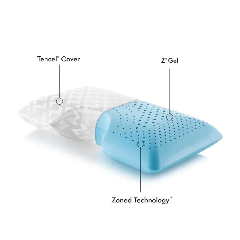 Blue gel pillow with Tencel cover and zoned technology for comfort