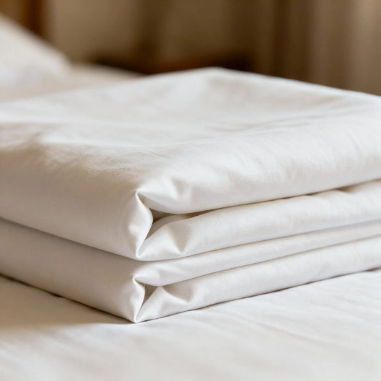 Premium white Egyptian cotton bed sheets neatly folded for luxury bedding comfort