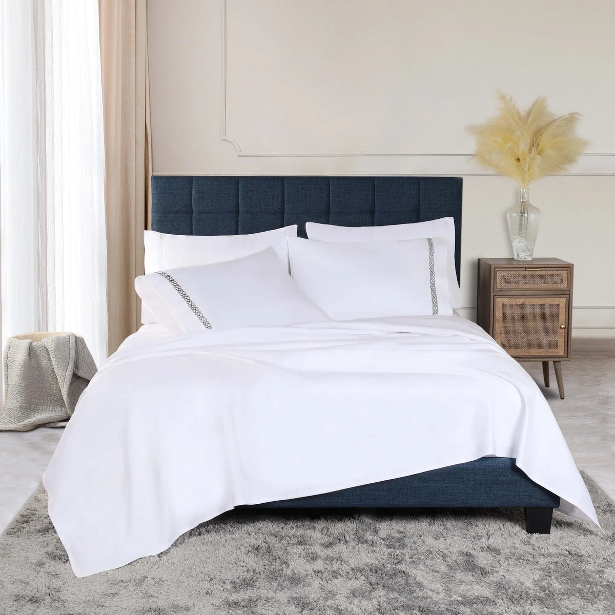 1000 Thread Count Egyptian Cotton Sateen Embroidered Sheet Set