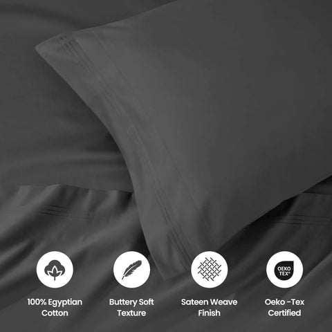 100% Egyptian Cotton 1000 Thread Count Solid Pillowcase Set