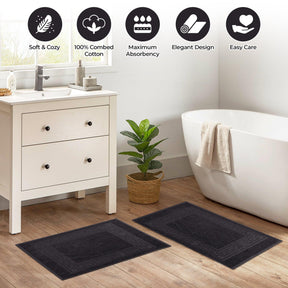 100% Cotton Absorbent Greek Key Border Solid 2 Piece Bath Mat Set