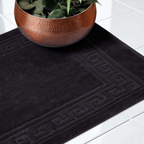 100% Cotton Absorbent Greek Key Border Solid 2 Piece Bath Mat Set