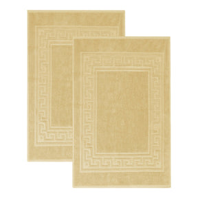 100% Cotton Absorbent Greek Key Border Solid 2 Piece Bath Mat Set