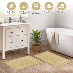 100% Cotton Absorbent Greek Key Border Solid 2 Piece Bath Mat Set