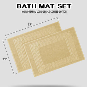 100% Cotton Absorbent Greek Key Border Solid 2 Piece Bath Mat Set