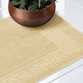 100% Cotton Absorbent Greek Key Border Solid 2 Piece Bath Mat Set