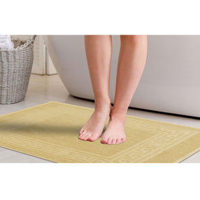 100% Cotton Absorbent Greek Key Border Solid 2 Piece Bath Mat Set