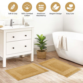 100% Cotton Absorbent Greek Key Border Solid 2 Piece Bath Mat Set