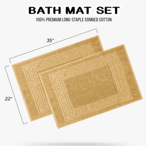 100% Cotton Absorbent Greek Key Border Solid 2 Piece Bath Mat Set