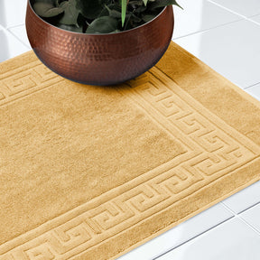 100% Cotton Absorbent Greek Key Border Solid 2 Piece Bath Mat Set