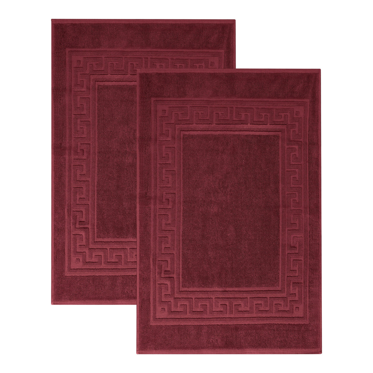 100% Cotton Absorbent Greek Key Border Solid 2 Piece Bath Mat Set