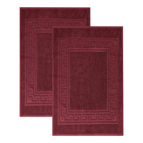 100% Cotton Absorbent Greek Key Border Solid 2 Piece Bath Mat Set