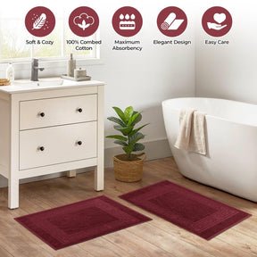 100% Cotton Absorbent Greek Key Border Solid 2 Piece Bath Mat Set