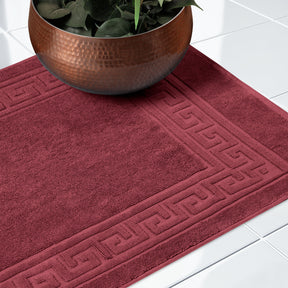 100% Cotton Absorbent Greek Key Border Solid 2 Piece Bath Mat Set