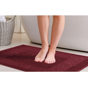 100% Cotton Absorbent Greek Key Border Solid 2 Piece Bath Mat Set
